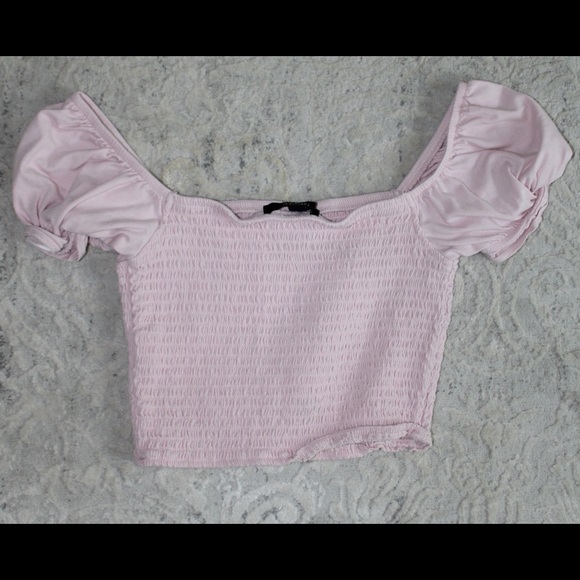 Forever 21 Ribbed Light Pink Puff Shoulders Top - Picture 2 of 2